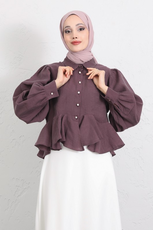 Volan Detaylı Balon Kol Gömlek Y0095 - MÜRDÜM
