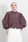 Volan Detaylı Balon Kol Gömlek Y0095 - MÜRDÜM