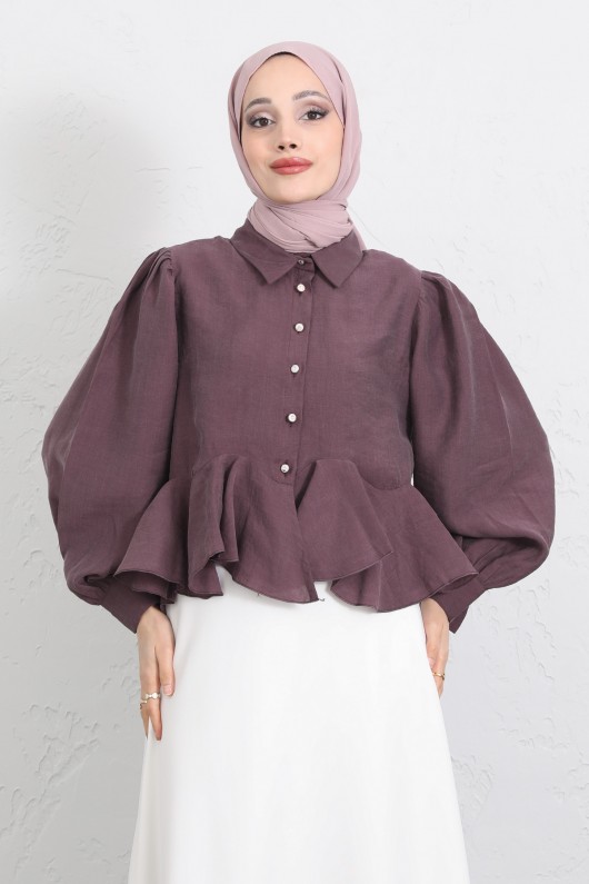 Volan Detaylı Balon Kol Gömlek Y0095 - MÜRDÜM