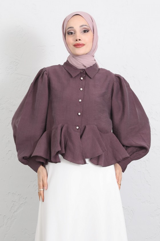 Volan Detaylı Balon Kol Gömlek Y0095 - MÜRDÜM