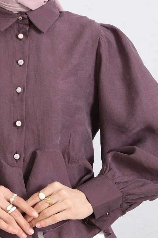 Volan Detaylı Balon Kol Gömlek Y0095 - MÜRDÜM