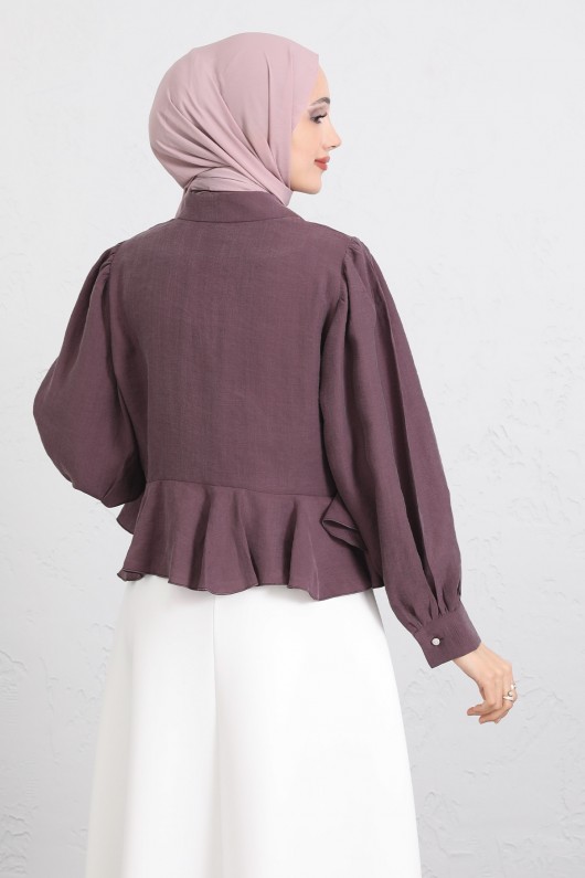 Volan Detaylı Balon Kol Gömlek Y0095 - MÜRDÜM