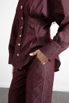 Belden Pileli Denim Takım Y0097 - BORDO Belden Pileli Denim Takım Y0097 - BORDO