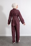 Belden Pileli Denim Takım Y0097 - BORDO Belden Pileli Denim Takım Y0097 - BORDO