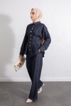 Belden Pileli Denim Takım Y0097 - LACİVERT Belden Pileli Denim Takım Y0097 - LACİVERT