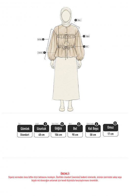 Çift Bağcıklı Büzgülü Gömlek Y0099 - KOYU KAHVERENGİ