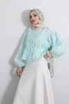 Çift Bağcıklı Büzgülü Gömlek Y0099 - MİNT YEŞİLİ Çift Bağcıklı Büzgülü Gömlek Y0099 - MİNT YEŞİLİ