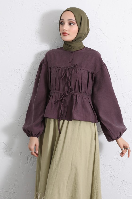 Çift Bağcıklı Büzgülü Gömlek Y0099 - MÜRDÜM