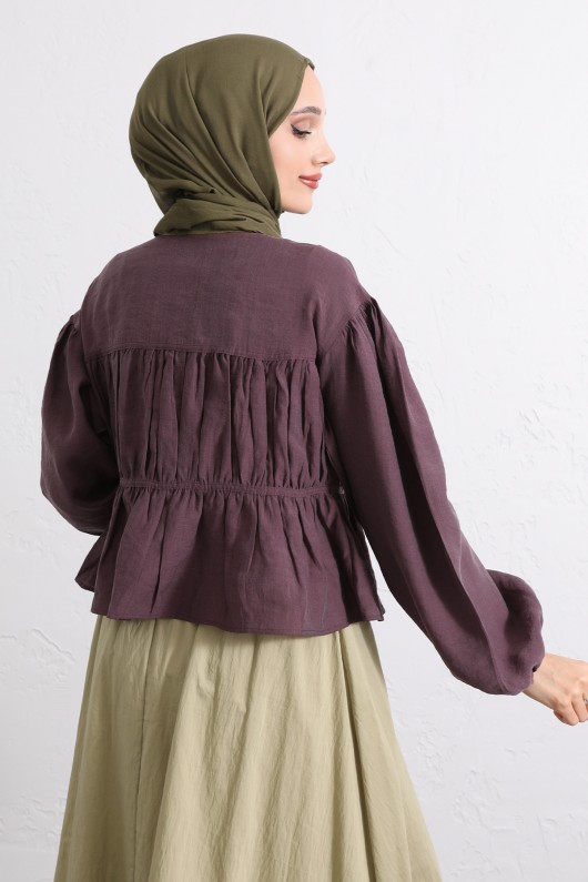 Çift Bağcıklı Büzgülü Gömlek Y0099 - MÜRDÜM Çift Bağcıklı Büzgülü Gömlek Y0099 - MÜRDÜM