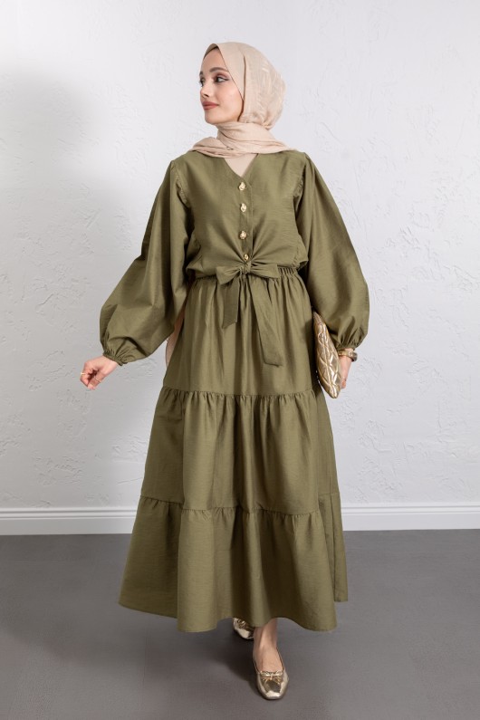 Bağlamalı Bluz Etek Takım Y0100 - HAKİ