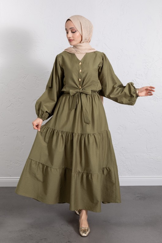 Bağlamalı Bluz Etek Takım Y0100 - HAKİ