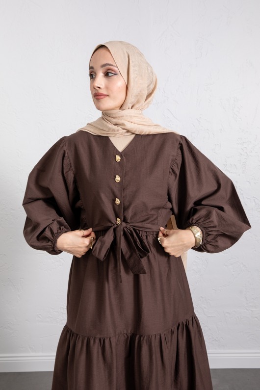 Bağlamalı Bluz Etek Takım Y0100 - KAHVERENGİ