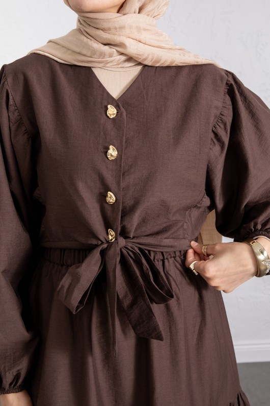 Bağlamalı Bluz Etek Takım Y0100 - KAHVERENGİ