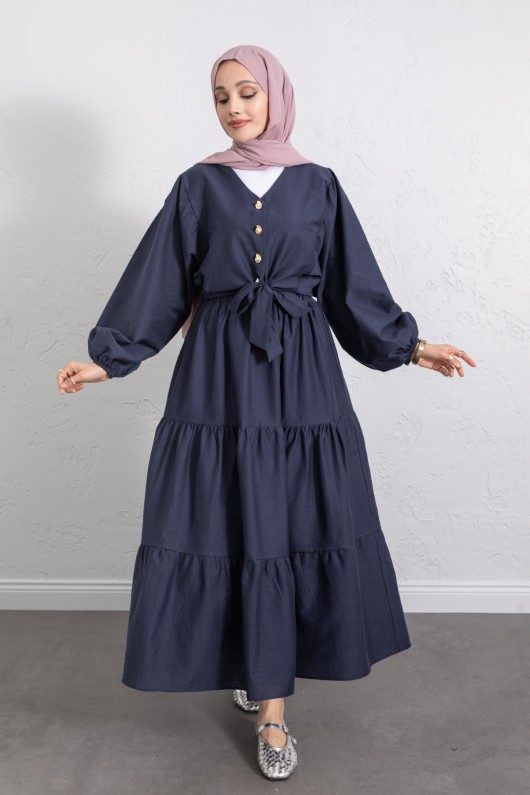 Bağlamalı Bluz Etek Takım Y0100 - LACİVERT Bağlamalı Bluz Etek Takım Y0100 - LACİVERT