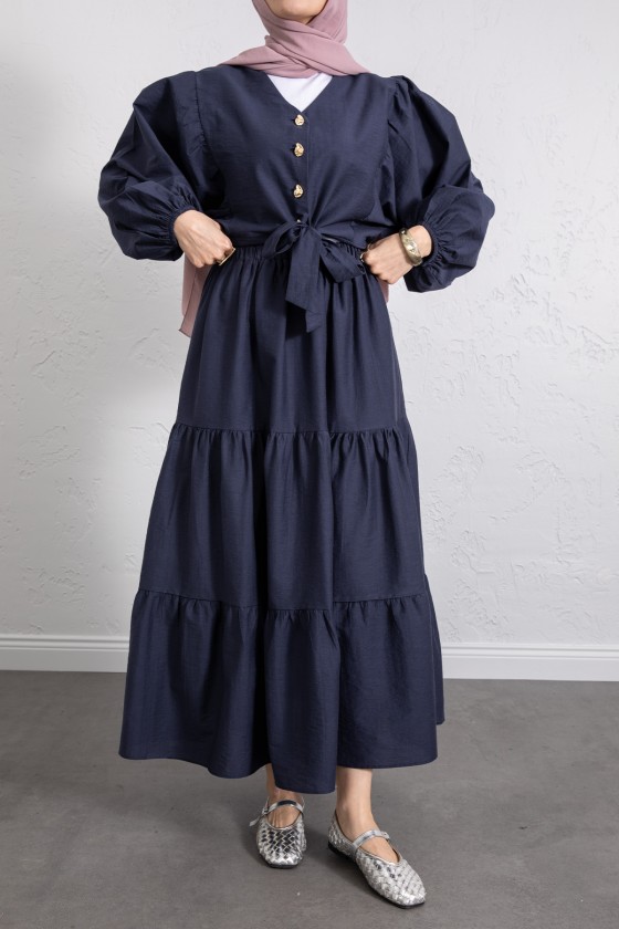 Bağlamalı Bluz Etek Takım Y0100 - LACİVERT Bağlamalı Bluz Etek Takım Y0100 - LACİVERT