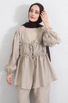 Önü Büzgülü Kimono Takım Y0102 - BEJ Önü Büzgülü Kimono Takım Y0102 - BEJ