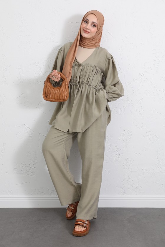 Önü Büzgülü Kimono Takım Y0102 - HAKİ