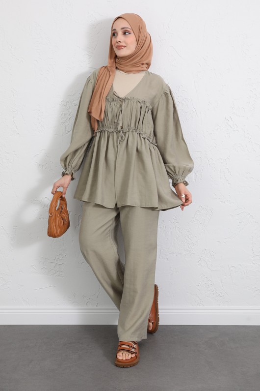 Önü Büzgülü Kimono Takım Y0102 - HAKİ