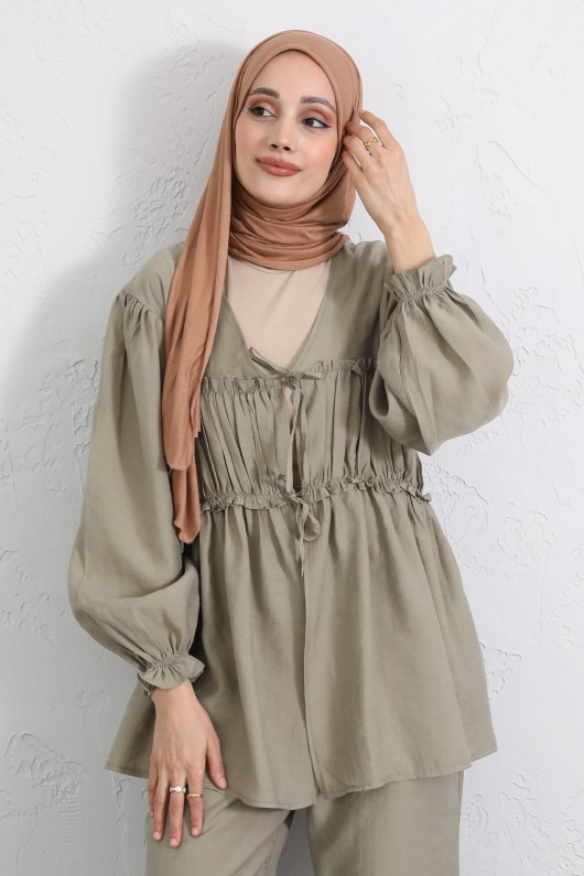 Önü Büzgülü Kimono Takım Y0102 - HAKİ