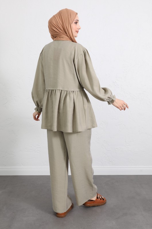 Önü Büzgülü Kimono Takım Y0102 - HAKİ