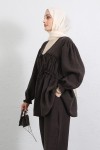 Önü Büzgülü Kimono Takım Y0102 - KAHVERENGİ Önü Büzgülü Kimono Takım Y0102 - KAHVERENGİ