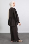 Önü Büzgülü Kimono Takım Y0102 - KAHVERENGİ Önü Büzgülü Kimono Takım Y0102 - KAHVERENGİ