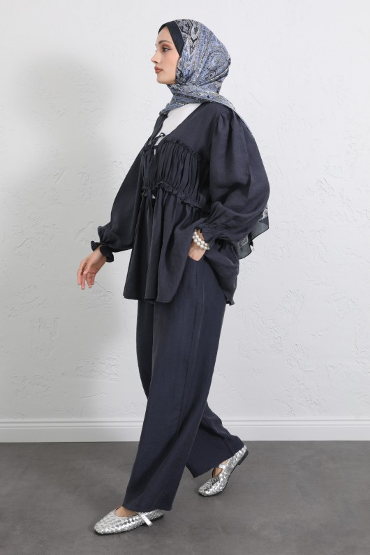 Önü Büzgülü Kimono Takım Y0102 - LACİVERT Önü Büzgülü Kimono Takım Y0102 - LACİVERT