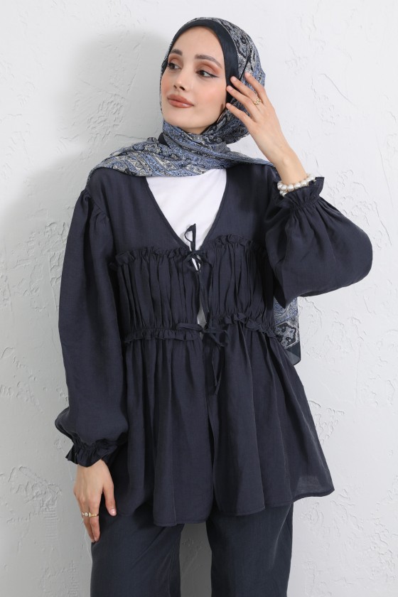 Önü Büzgülü Kimono Takım Y0102 - LACİVERT Önü Büzgülü Kimono Takım Y0102 - LACİVERT