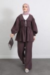 Önü Büzgülü Kimono Takım Y0102 - MÜRDÜM Önü Büzgülü Kimono Takım Y0102 - MÜRDÜM