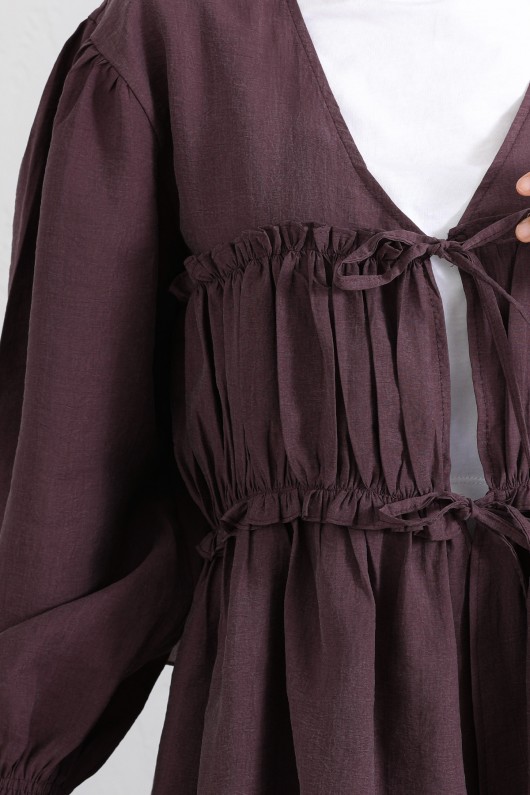 Önü Büzgülü Kimono Takım Y0102 - MÜRDÜM Önü Büzgülü Kimono Takım Y0102 - MÜRDÜM