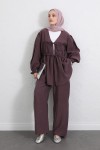 Önü Büzgülü Kimono Takım Y0102 - MÜRDÜM Önü Büzgülü Kimono Takım Y0102 - MÜRDÜM