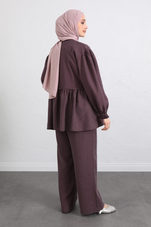 Önü Büzgülü Kimono Takım Y0102 - MÜRDÜM Önü Büzgülü Kimono Takım Y0102 - MÜRDÜM