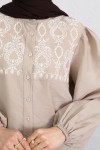 Nakış Detaylı Balon Kol Gömlek Y0103 - BEJ