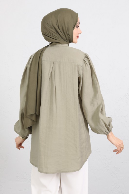 Nakış Detaylı Balon Kol Gömlek Y0103 - AÇIK HAKİ