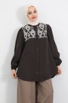 Nakış Detaylı Balon Kol Gömlek Y0103 - KAHVERENGİ Nakış Detaylı Balon Kol Gömlek Y0103 - KAHVERENGİ