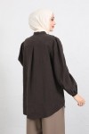 Nakış Detaylı Balon Kol Gömlek Y0103 - KAHVERENGİ Nakış Detaylı Balon Kol Gömlek Y0103 - KAHVERENGİ