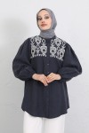 Nakış Detaylı Balon Kol Gömlek Y0103 - LACİVERT
