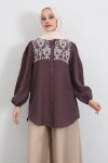 Nakış Detaylı Balon Kol Gömlek Y0103 - MÜRDÜM