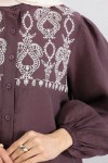 Nakış Detaylı Balon Kol Gömlek Y0103 - MÜRDÜM