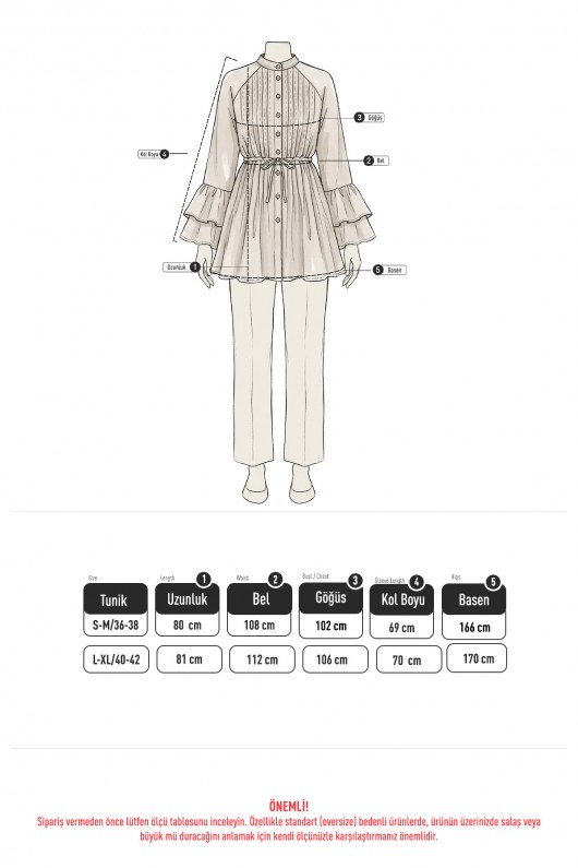 Volan Kollu Nervürlü Tunik Y0104 - HAKİ Volan Kollu Nervürlü Tunik Y0104 - HAKİ