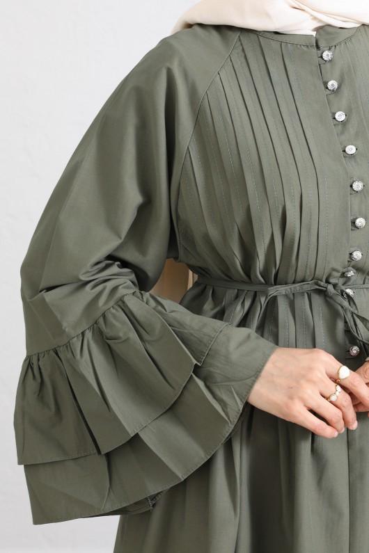 Volan Kollu Nervürlü Tunik Y0104 - HAKİ Volan Kollu Nervürlü Tunik Y0104 - HAKİ