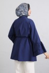 Volan Kollu Nervürlü Tunik Y0104 - İNDİGO Volan Kollu Nervürlü Tunik Y0104 - İNDİGO