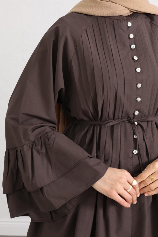 Volan Kollu Nervürlü Tunik Y0104 - KAHVERENGİ Volan Kollu Nervürlü Tunik Y0104 - KAHVERENGİ