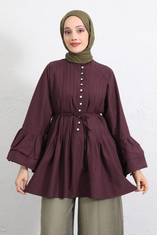 Volan Kollu Nervürlü Tunik Y0104 - MÜRDÜM