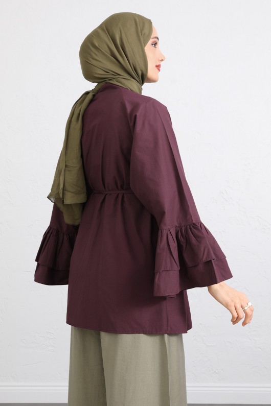 Volan Kollu Nervürlü Tunik Y0104 - MÜRDÜM