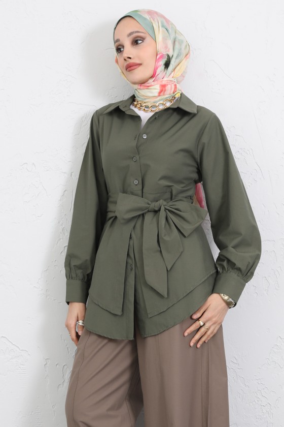 Çapraz Kuşaklı Gömlek Y0105 - HAKİ