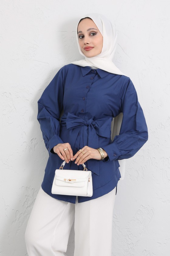 Çapraz Kuşaklı Gömlek Y0105 - İNDİGO