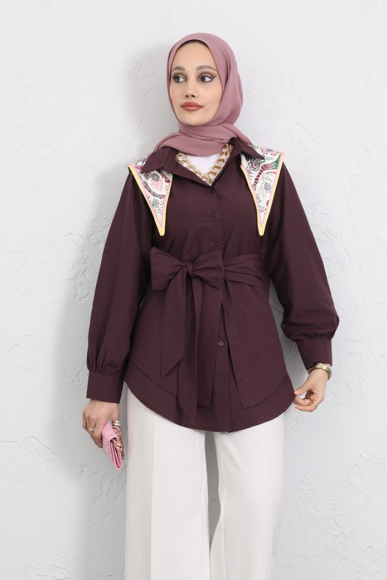 Çapraz Kuşaklı Gömlek Y0105 - MÜRDÜM