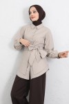 Çapraz Kuşaklı Gömlek Y0105 - TAŞ RENGİ