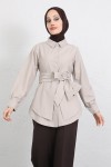 Çapraz Kuşaklı Gömlek Y0105 - TAŞ RENGİ